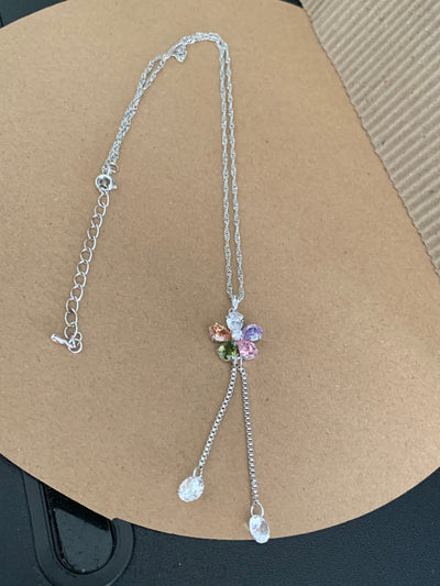 Floral Cubic Zirconia Necklace with Tassels