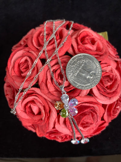 Floral Cubic Zirconia Necklace with Tassels