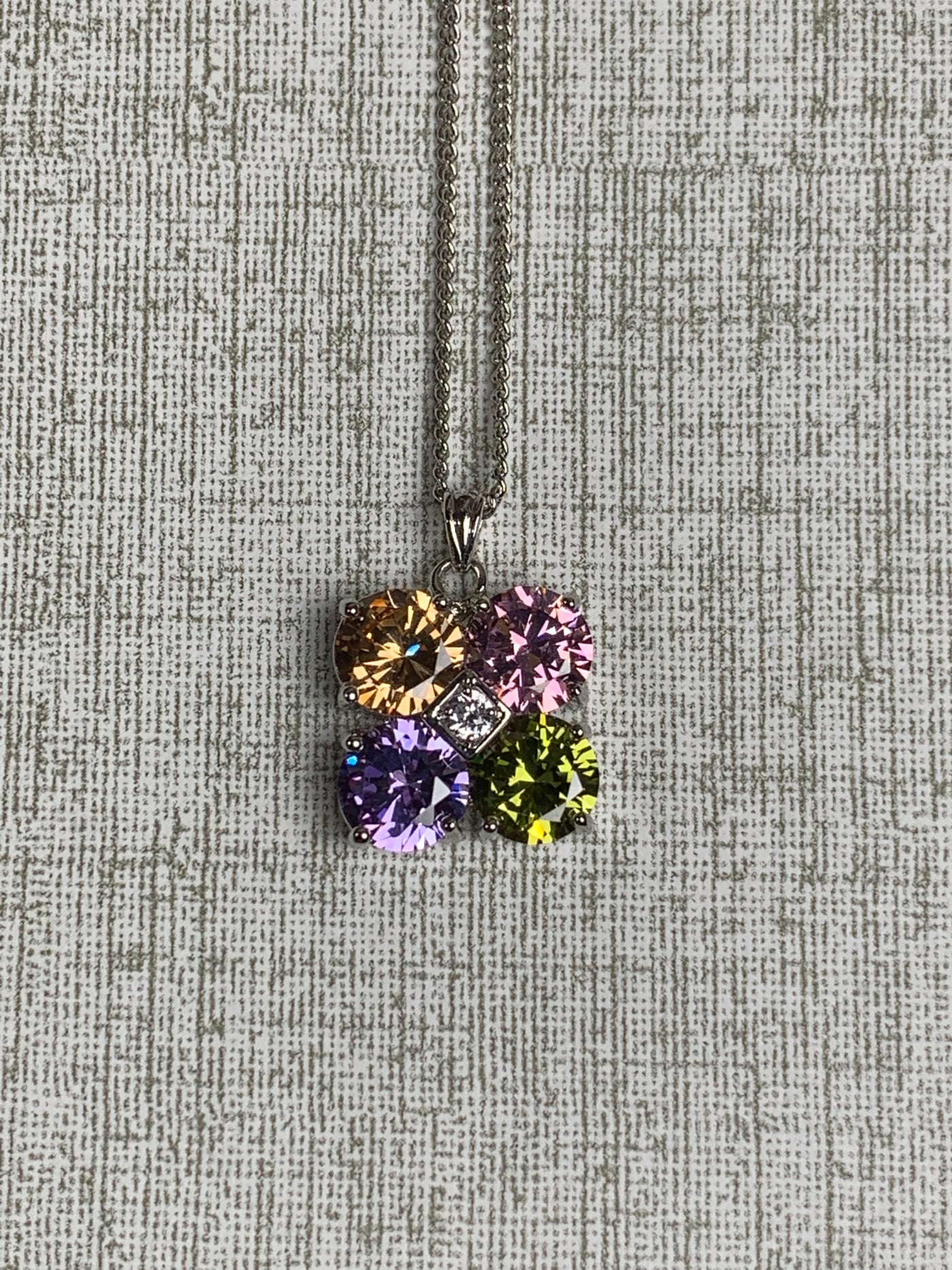 Colorful Cubic Zirconia Square Necklace