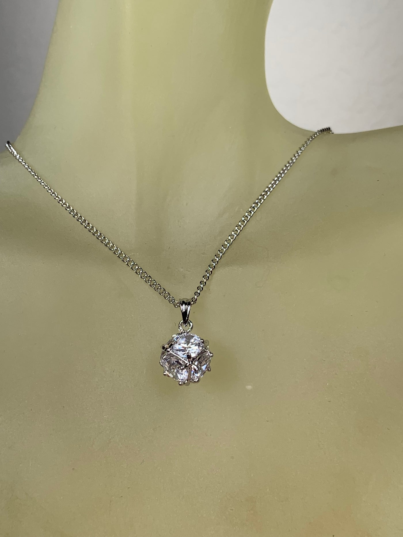 Silver Tone Cubic Zirconia Ball Necklace