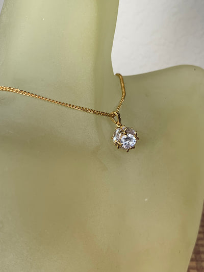 Yellow Gold Tone Cubic Zirconia Ball Necklace